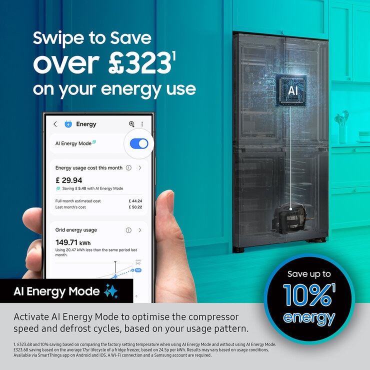 Samsung Series 9 SpaceMax RF65DG960EB1EU 646L Smart Multi Door Fridge Freezer, E Rated in Black
