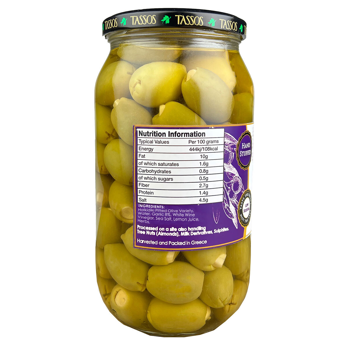 Tassos Garlic Stuffed Super Colossal Olives, 992g