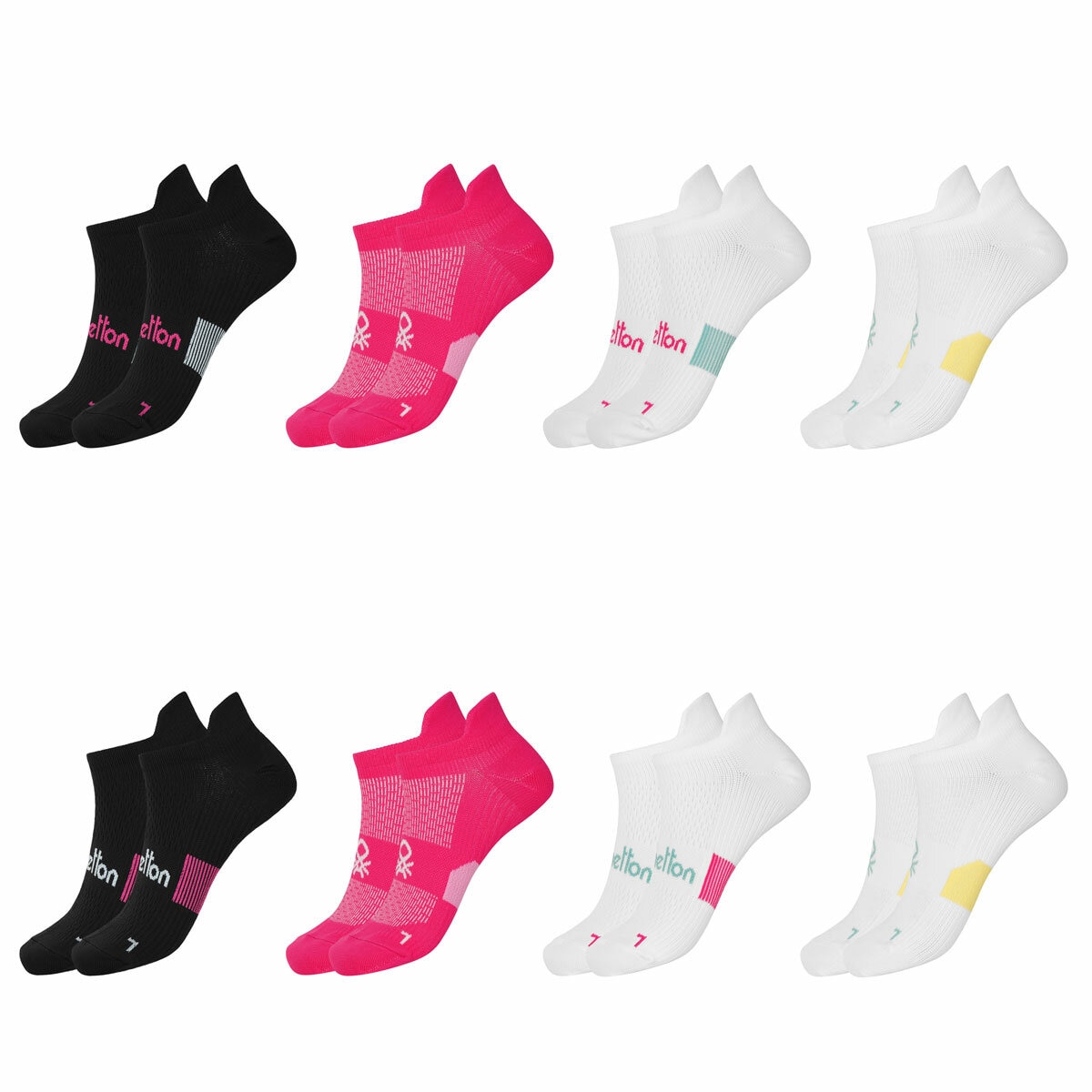 United Colors of Benetton Ladies Trainer Sock, 8 Pack