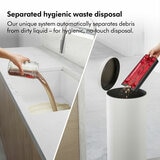 Lifestyle images of Dyson WashG1 wet floor cleaner shwoing seperated waste disposal