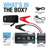 Graphic of Ring Ultraboost 1500A Jumpstarter showing whats included in the box