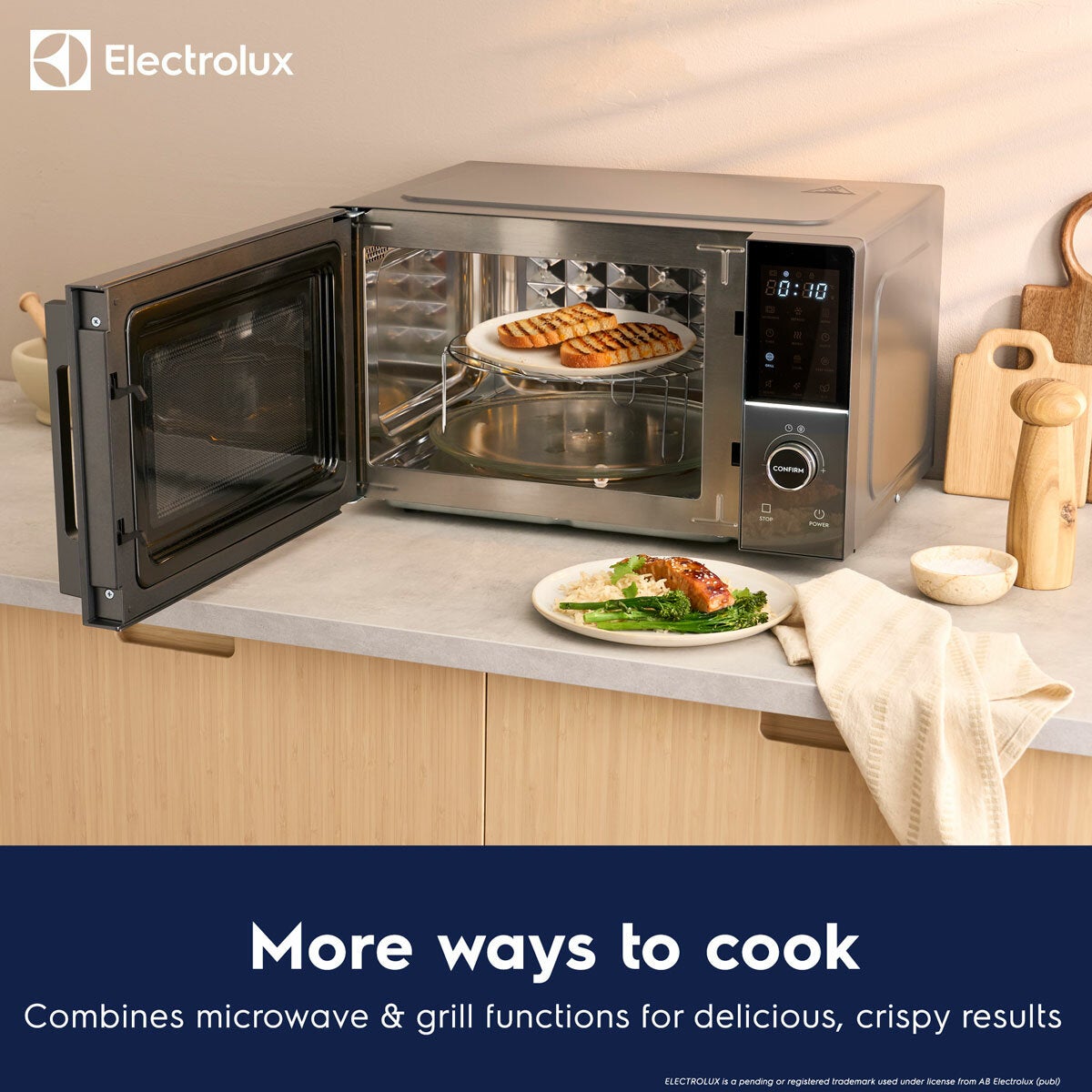 Lifestyle image of microwave on top of kitchen counter Lifestyle image of microwave on top of kitchen counter
