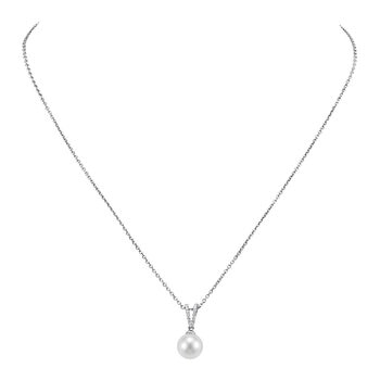 8.5-9mm Cultured Freshwater Pearl & 0.08ctw Diamond Pendant, 14ct White Gold