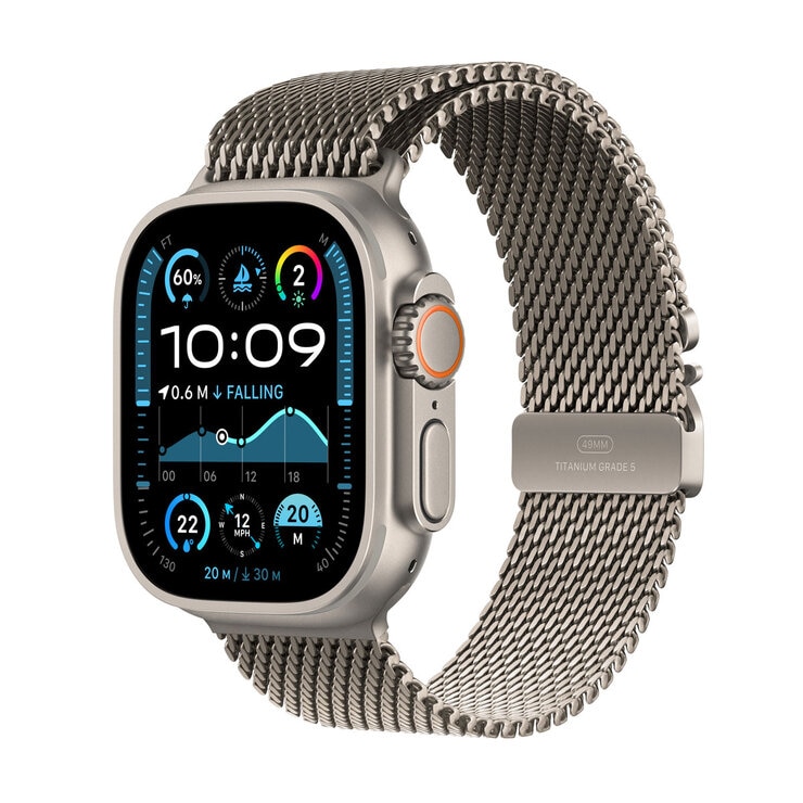 Apple Watch Ultra 2 GPS + Cellular, 49mm Titanium Case with Natural Titanium Milanese - Medium, MX5R3QA/A Apple Watch Ultra 2 GPS + Cellular, 49mm Titanium Case with Natural Titanium Milanese - Medium, MX5R3QA/A