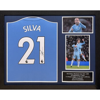 David Silva Signed Framed Manchester City Shirt