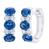 Oval Sapphire & 0.23ctw Diamond Hoop Earrings, 14ct White Gold Oval Sapphire & 0.23ctw Diamond Hoop Earrings, 14ct White Gold
