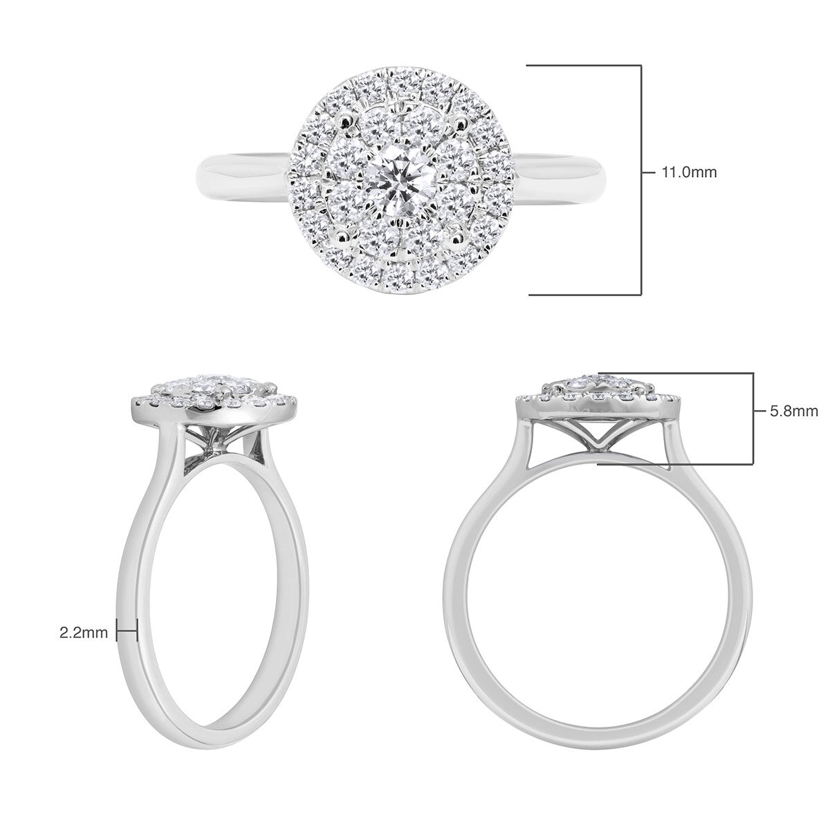 0.62ctw Round Brilliant Cut Diamond Ring, 18ct White Gold