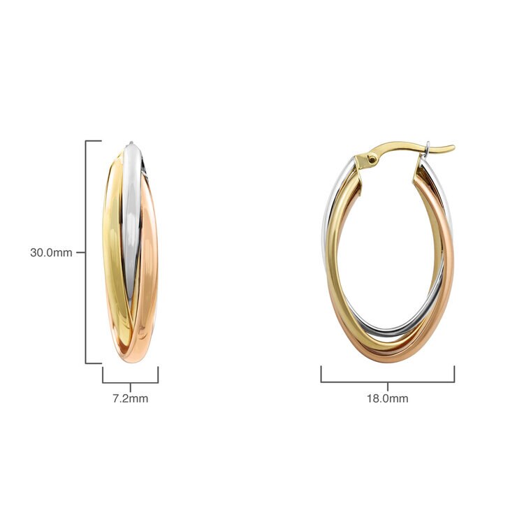 14ct Tri Colour Gold Cross Over Hoop Earrings 14ct Tri Colour Gold Cross Over Hoop Earrings