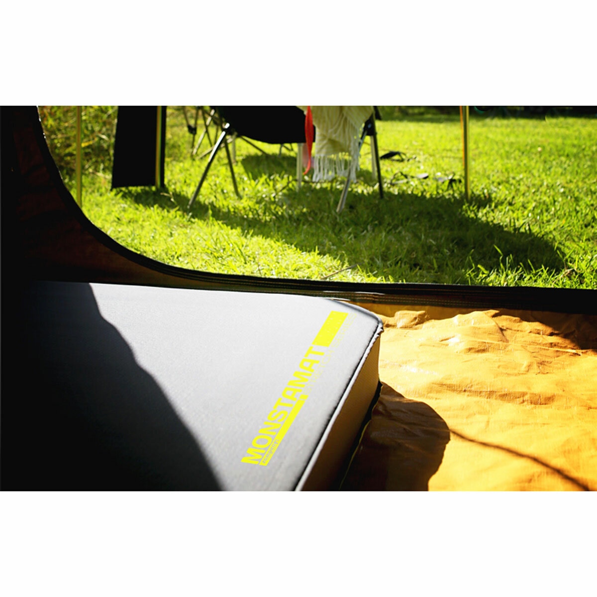 Lifestyle image of mattress inside of a tent Lifestyle image of mattress inside of a tent