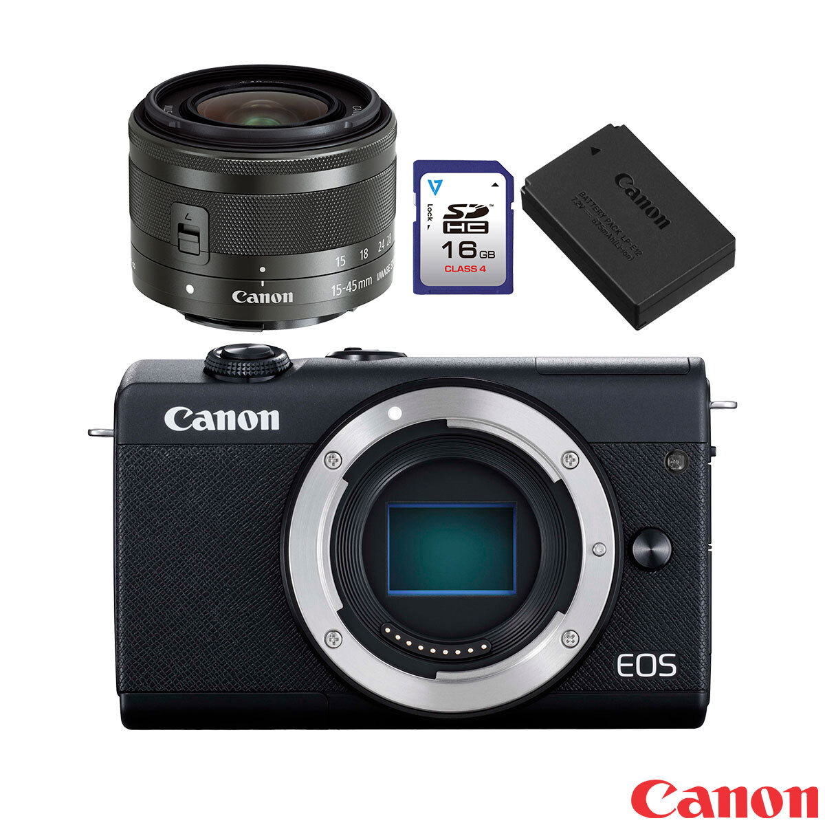 Canon EOS M200 Mirrorless Camera, EFM 1545mm Lens, Extra Battery and