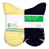 United Colors of Benetton Ladies Sport Crew Sock, Navy/Colour 8 Pack