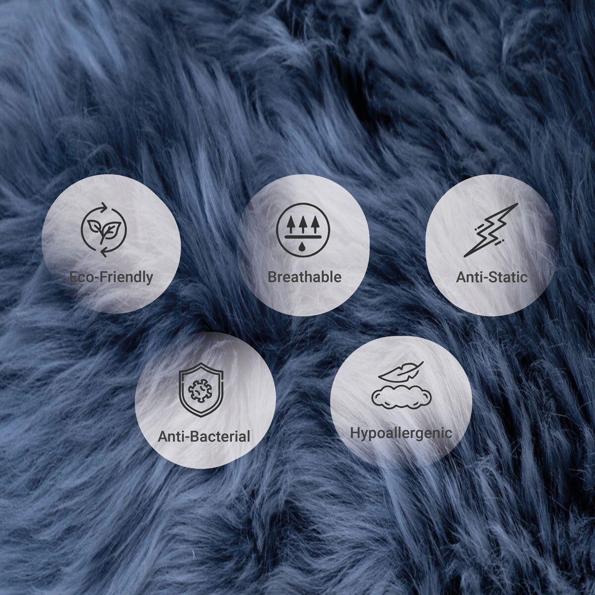 Naturally Sheepskins Long Wool Quad Rug, 180 x 110 cm in Steel Grey