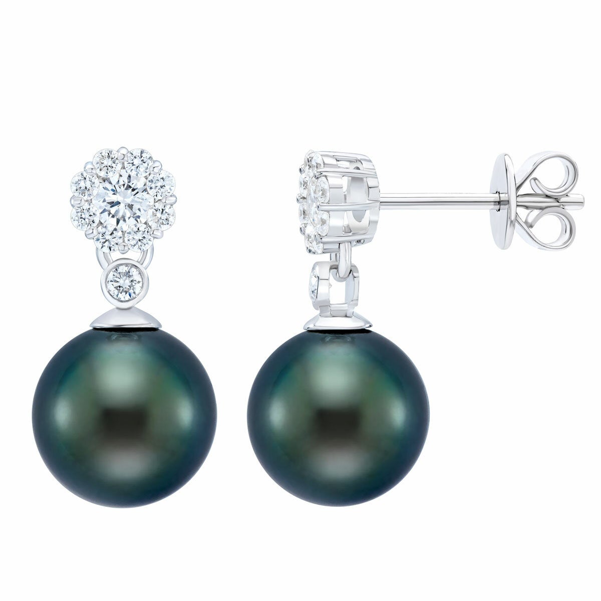 8-9mm Tahitian Pearl & 0.45ctw Diamond Earrings, 14ct White Gold 8-9mm Tahitian Pearl & 0.45ctw Diamond Earrings, 14ct White Gold