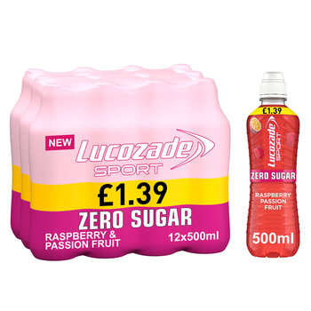 Lucozade Sport Zero Sugar Raspberry & Passion Fruit PMP £1.39, 12 x 500ml