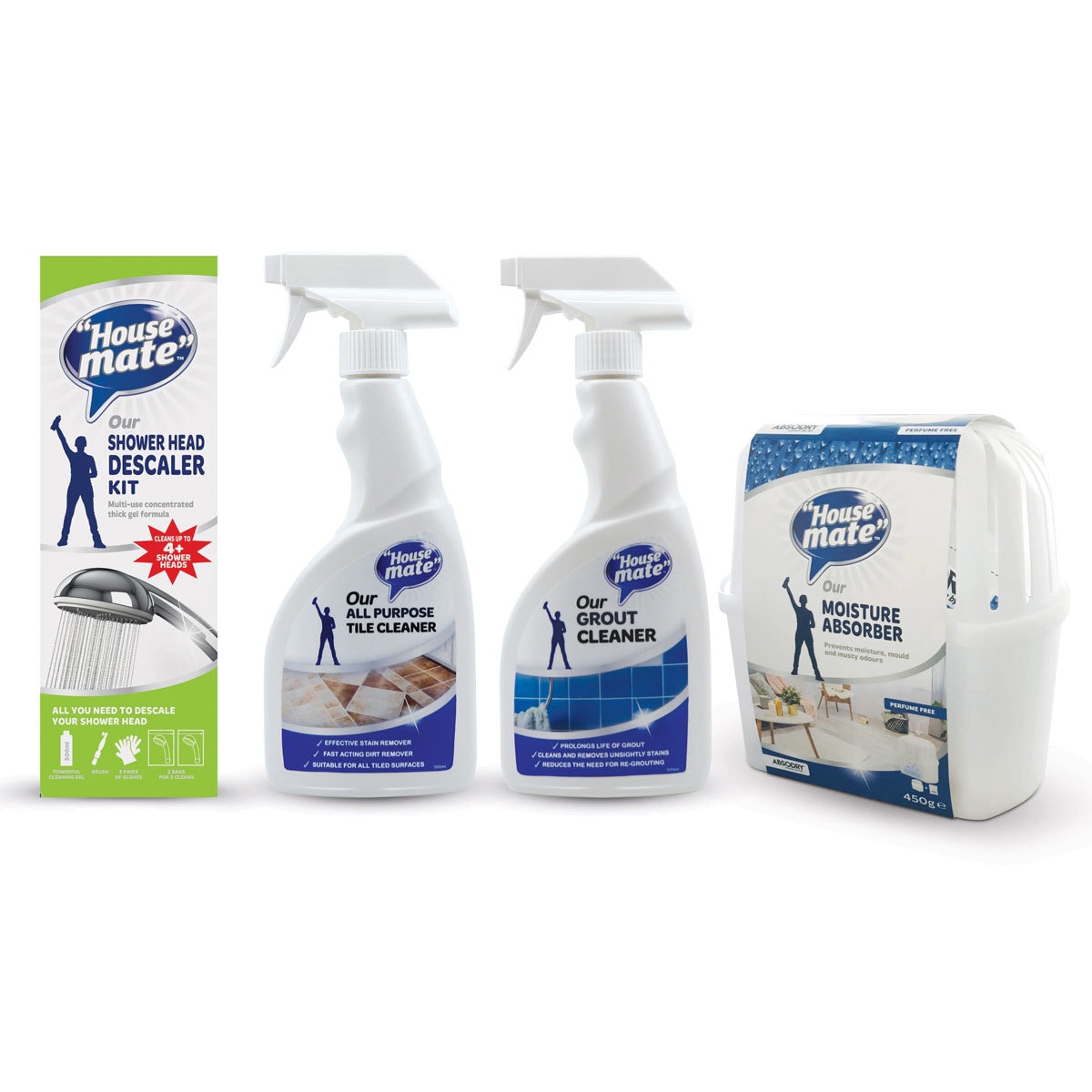 Cleaning products on a white background bundled together