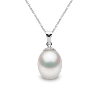 9mm Cultured Freshwater White Pearl Pendant, 18ct White Gold