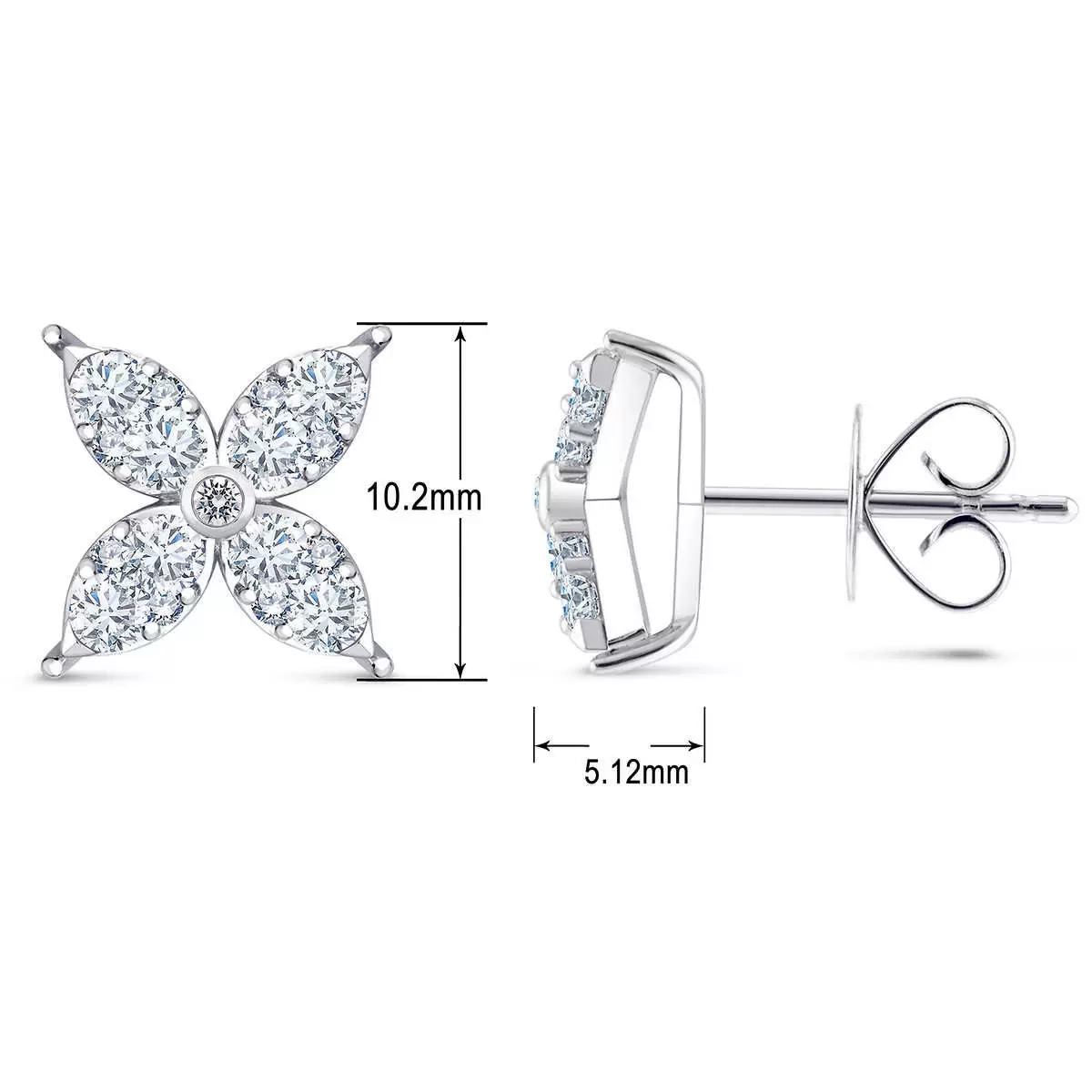 0.90ctw Flower Stud Diamond Earrings, 14k White Gold