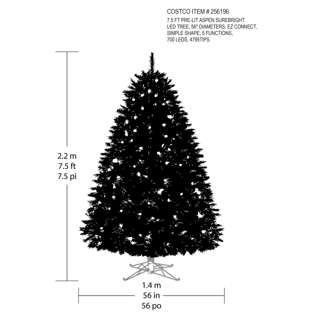 7ft 6 Inches (2.3m) Pre-Lit Aspen Artificial Christmas Tree with 700 Colour Changing LED Lights