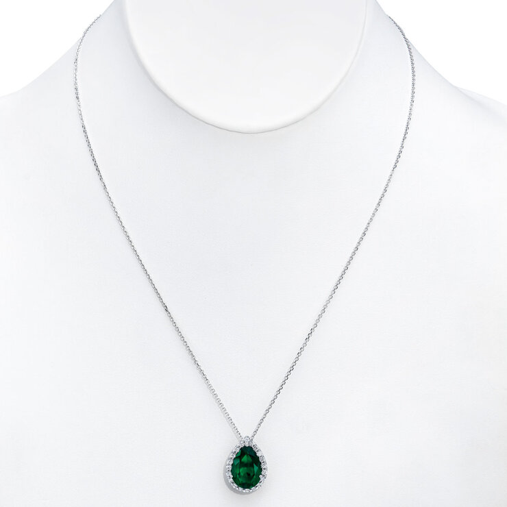 Pear Shaped Lab Emerald and 0.45ctw Diamond Pendant. Pear Shaped Lab Emerald and 0.45ctw Diamond Pendant.