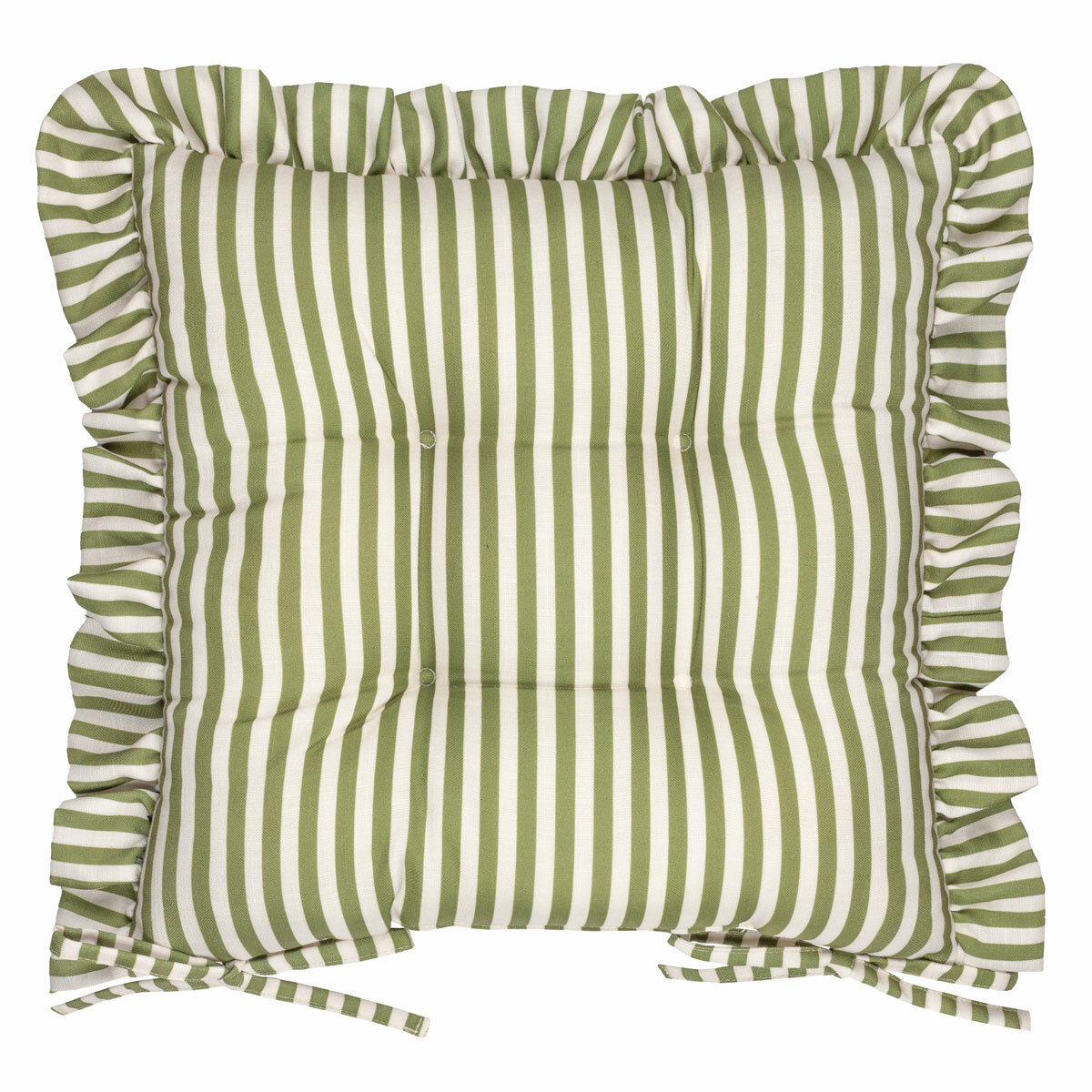 Wylder Millie Ruffle Green Striped Indoor Outdoor Seat Pad 2 Pack, 40 x 40 cm