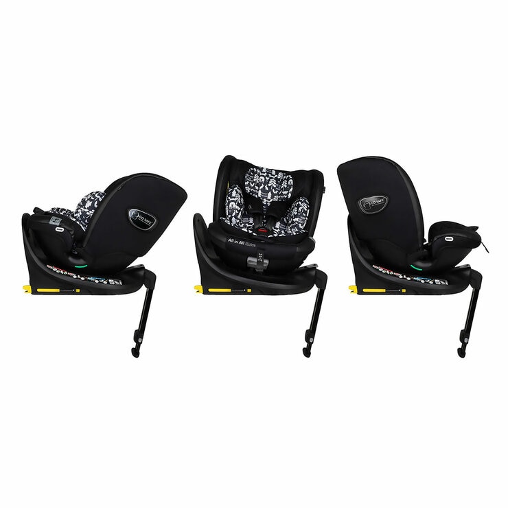 Studio image showing how the carseat can turn and tilt