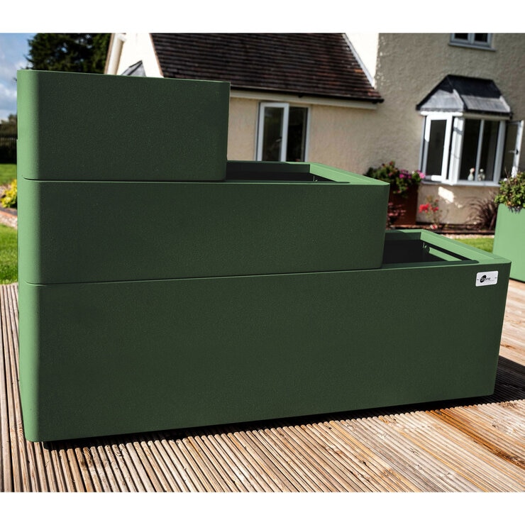 Stone Garden Hanbury 3-Tier Stackable Steel Planter Set in Green