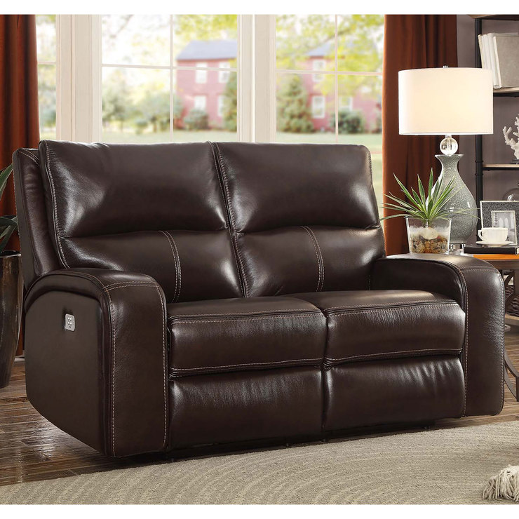 Zach 2 Seater Brown Leather Power Recliner Sofa | Costco UK