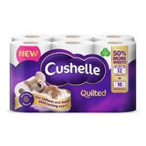 Cushelle Quilted Longer Rolls 3-Ply Toilet Tissue, 12 Rolls (236 Sheets)
