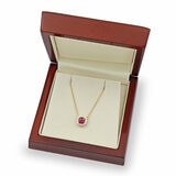 Cushion Cut Ruby & 0.13ctw Diamond Halo Necklace, 18ct Yellow Gold