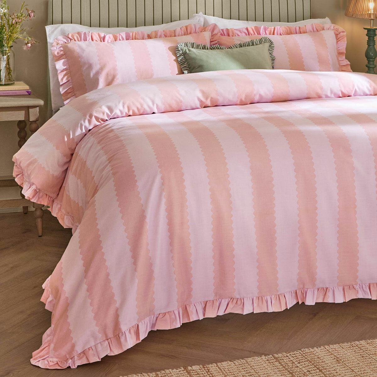 Wylder Birdie Raspberry Stripe Duvet Cover Set