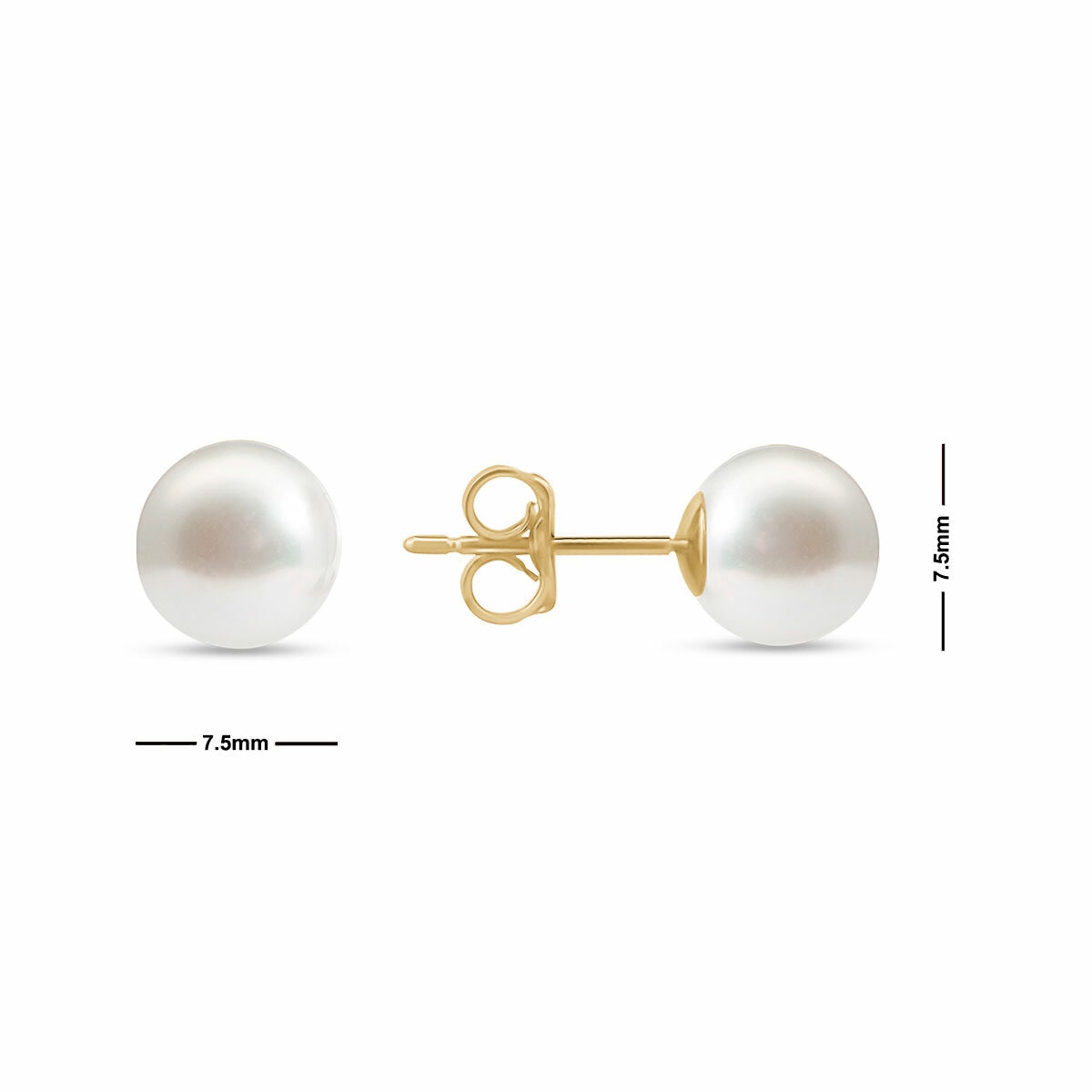 7.5-8mm Akoya White Pearl Earrings, 14ct Yellow Gold
