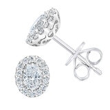 0.70ctw Oval Cut Diamond Halo Stud Earrings, 14ct White Gold