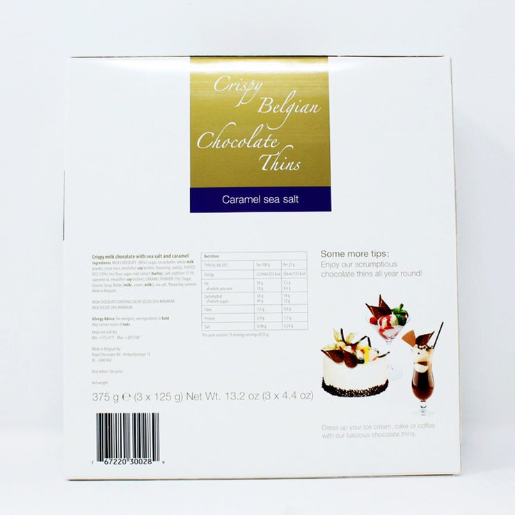 Crispy Belgian Chocolate Thins Caramel Sea Salt, 375g (3 x 125g