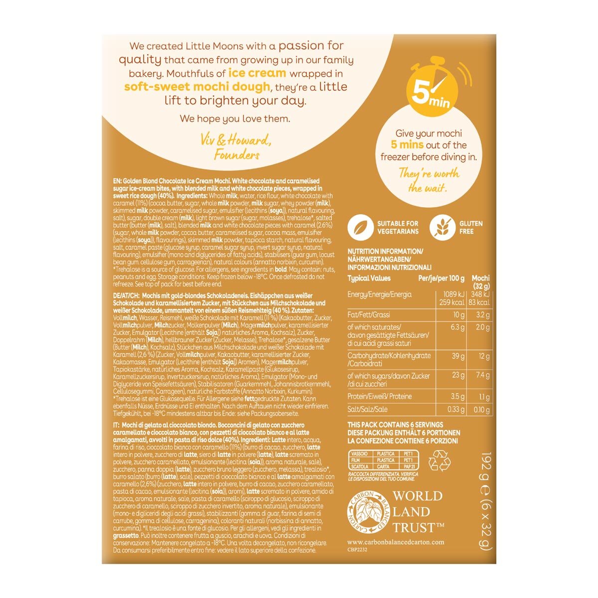 Little Moons Golden Blond Chocolate Mochi, 2 x 6 Pack