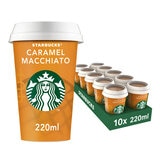 Tray of Starbucks caramel Macchato with single cup at front