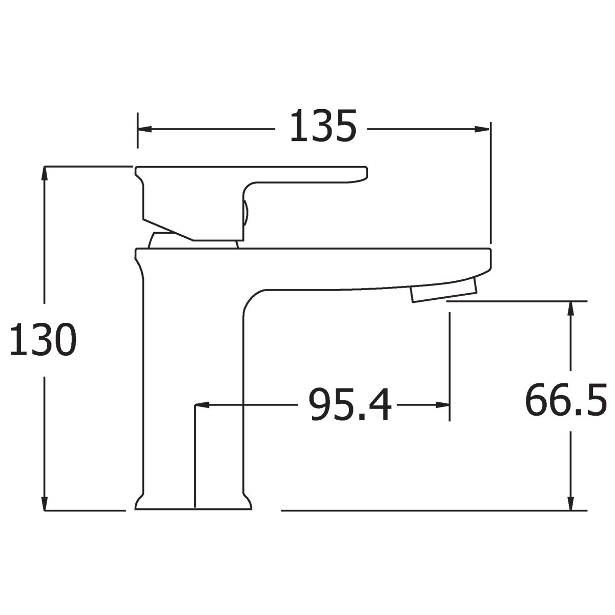 Line drawing of tap with dimensions on white background