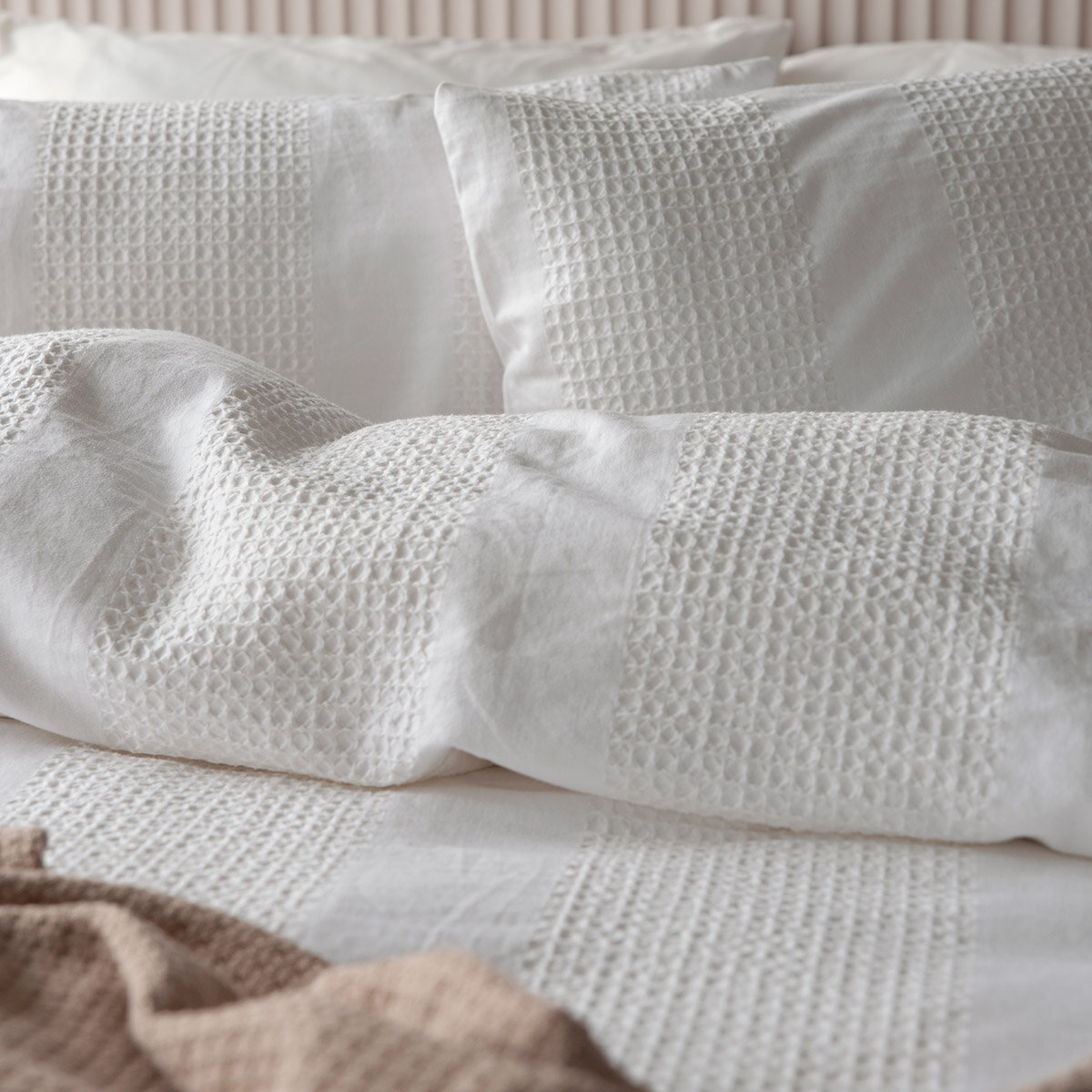 Belledorm Waffle Stripe Duvet Set in 4 sizes, Vanilla