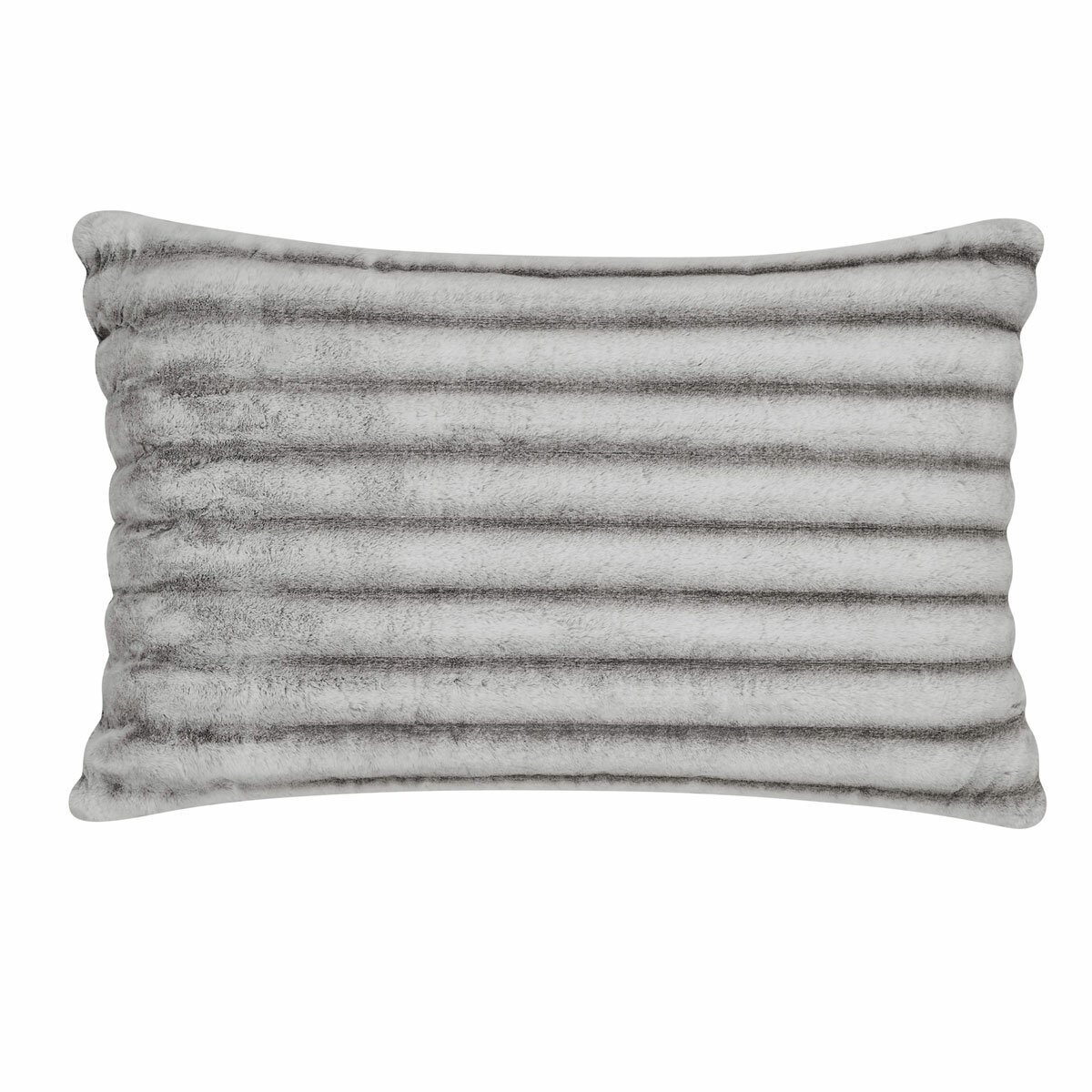 XL ribbed pillow in grey with a plush, velvety texture and horizontal ridges.