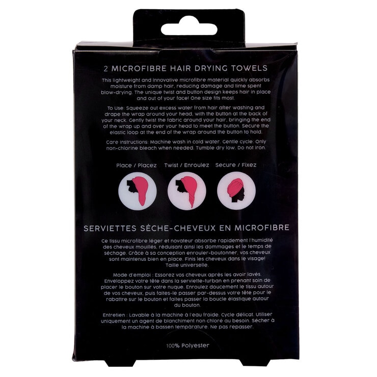 Danielle Creations, Turban Hair Towels, 2x2 Pack Pink & Black Back Danielle Creations, Turban Hair Towels, 2x2 Pack Pink & Black Back