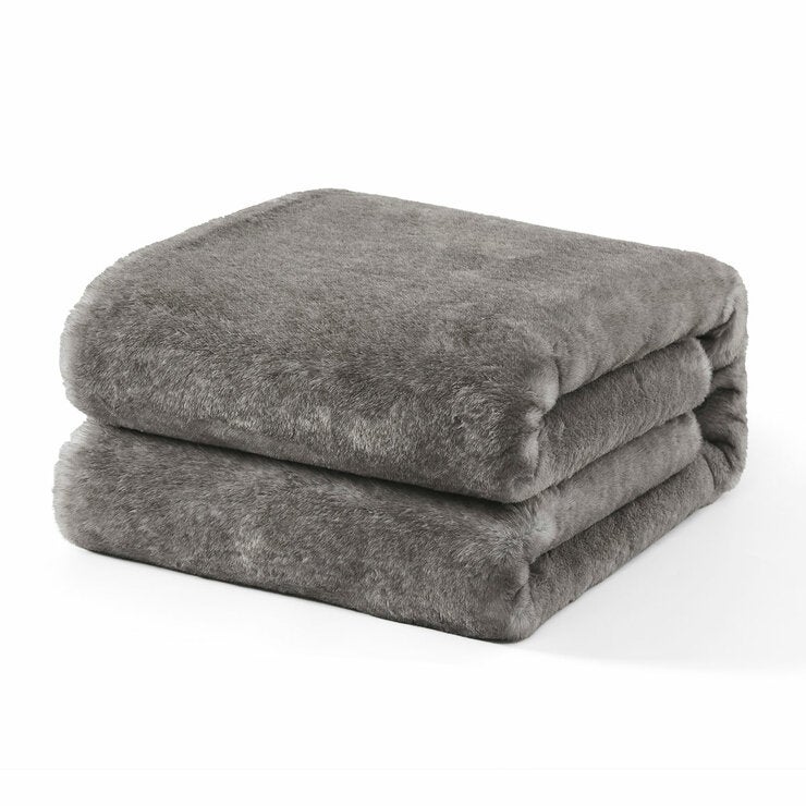 Mon Chateau Light Grey Faux Fur Throw, 152 x 177 cm