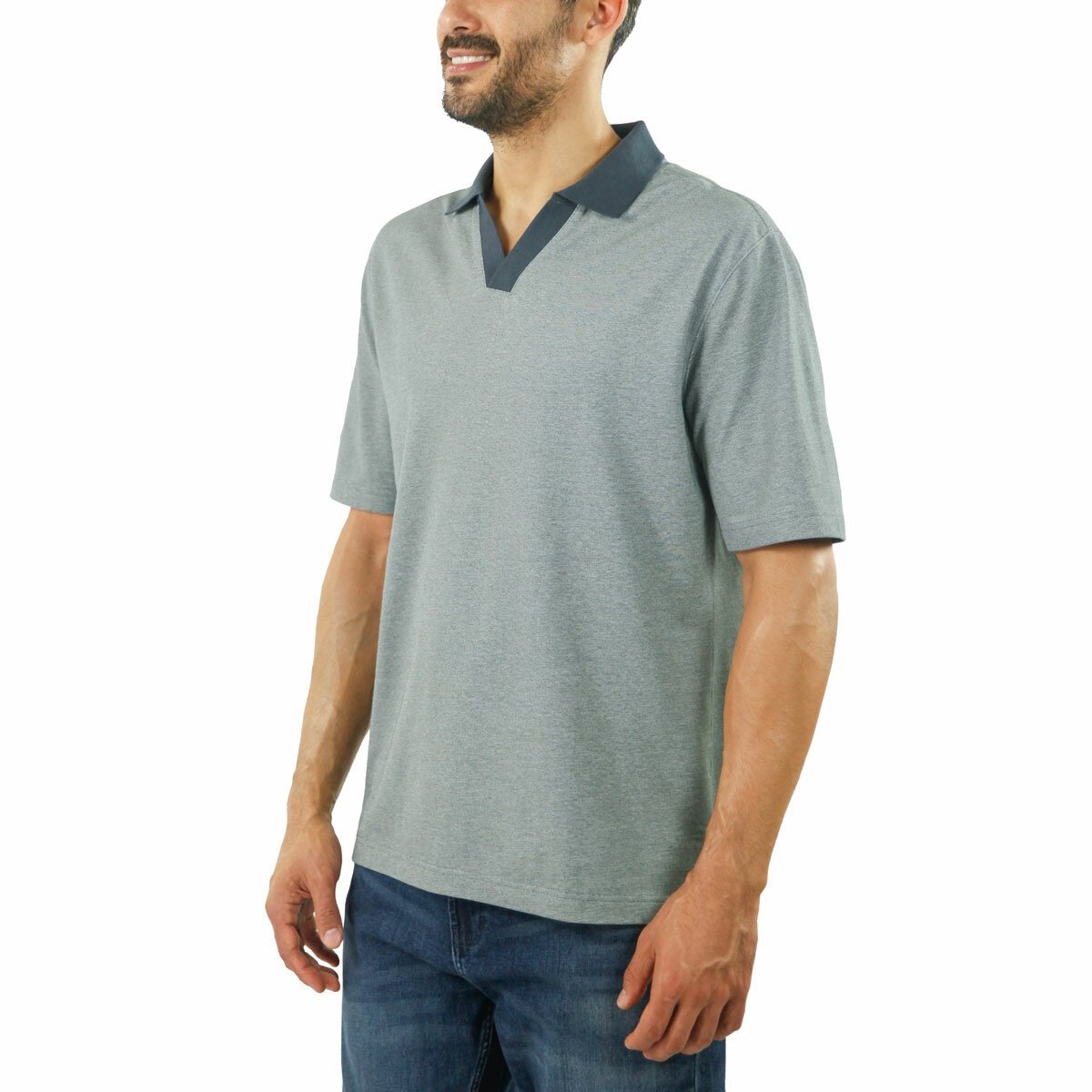 Jachs Mens Lightweight Knit Oxford Polo Shirt in Charcoal