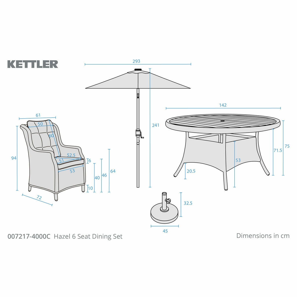 Kettler Hazel 8 Piece Wicker Dining Set with Umbrella