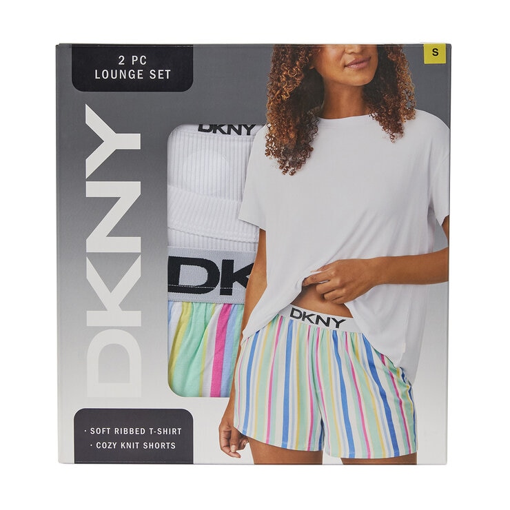 DKNY Ladies Tee & Boxer Pyjama Set in White Sorbet