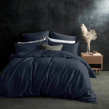 Lazy Linen 100% Washed Navy Linen Duvet Cover Set in 3 Sizes