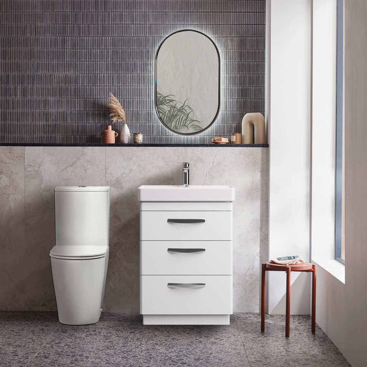 Tavistock Curve 3 Drawer vanity unit with basin in 2 colours at costco.co.uk