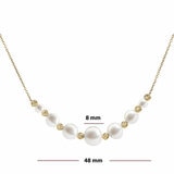 4-8.5mm Cultured Freshwater White Pearl & Gold Bead Graduated Necklace, 14ct Yellow Gold