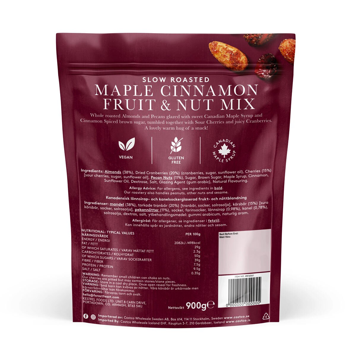 Back of pack image of Maple Cinnamon Fruit and Nut mix