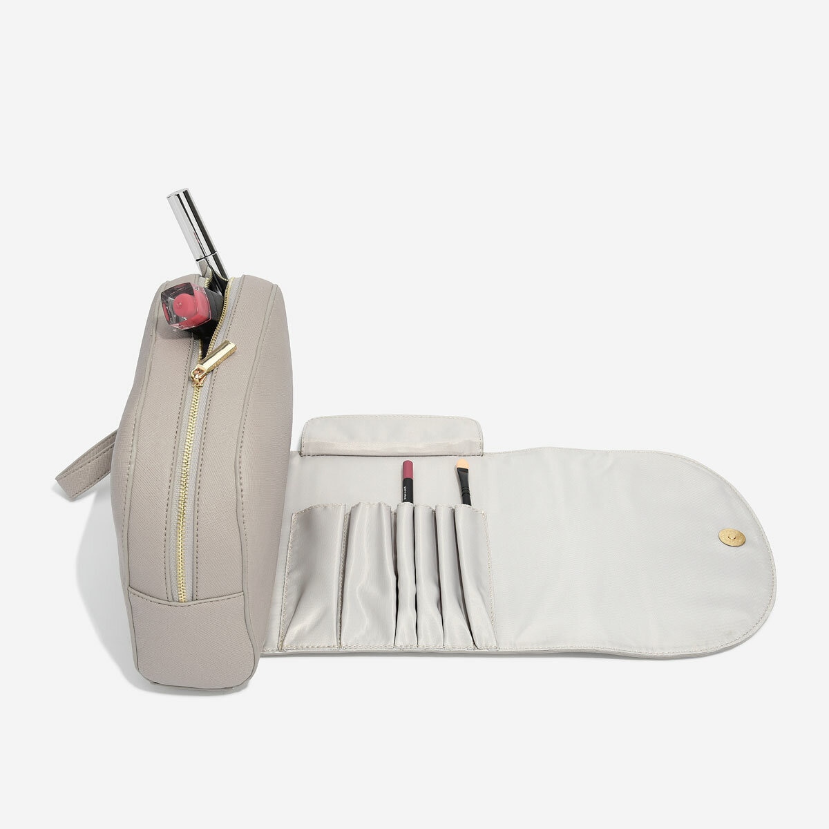 Taupe Wrap Around Makeup Bag