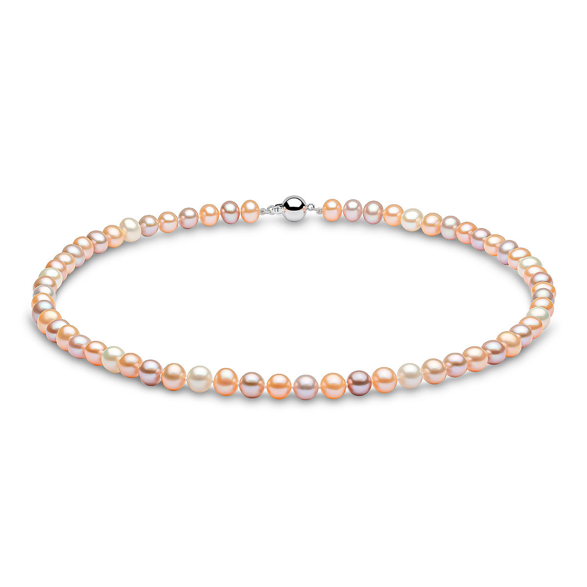 6-6.5mm Cultured Freshwater Multi Colour Pearl Necklace, 18ct White Gold
