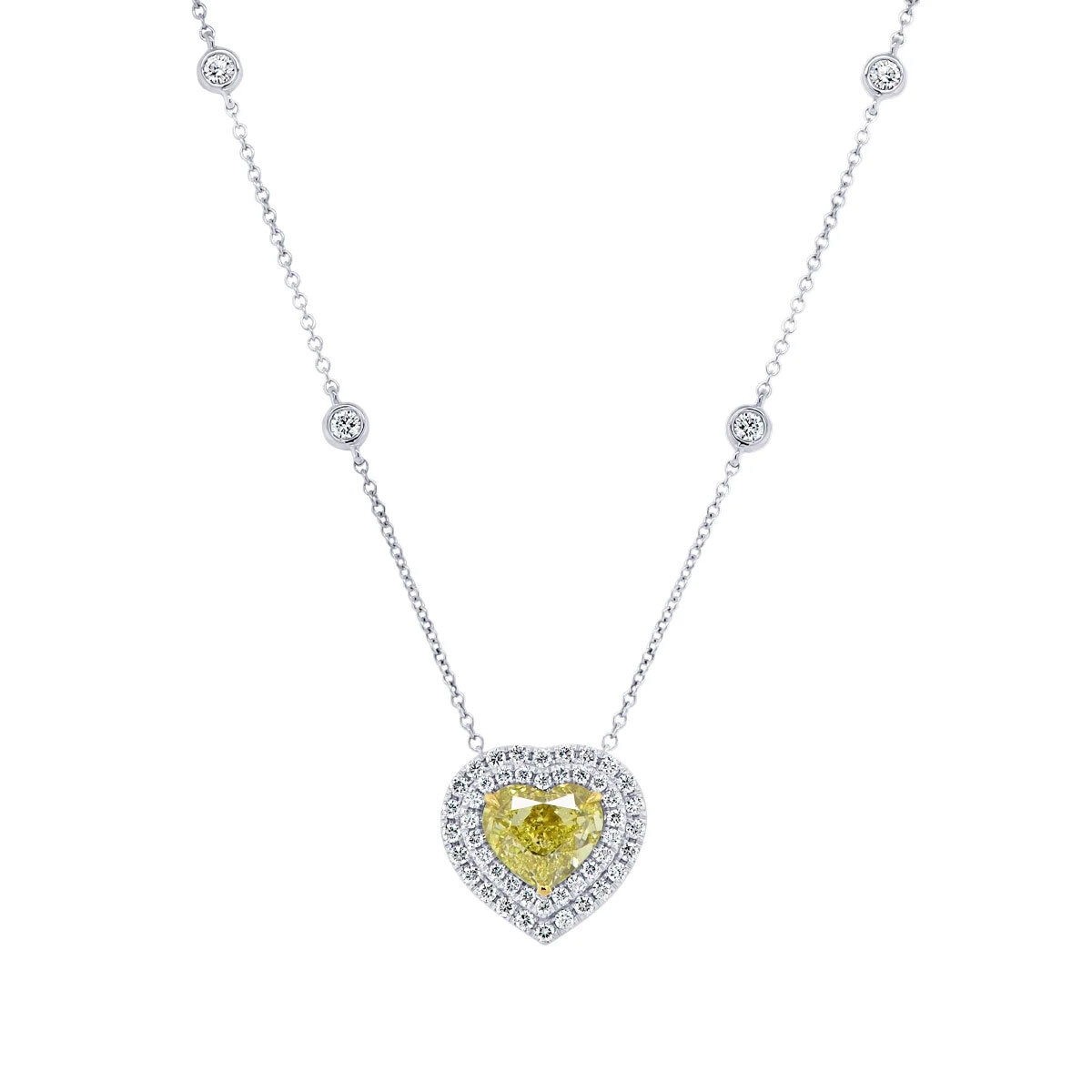 3.91ctw Heart Shape Fancy Intense Yellow Diamond Necklace, 18ct White Gold